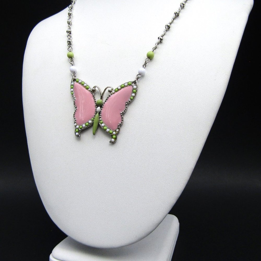 Guess Necklace Enamel Butterfly Pink Boho NWT